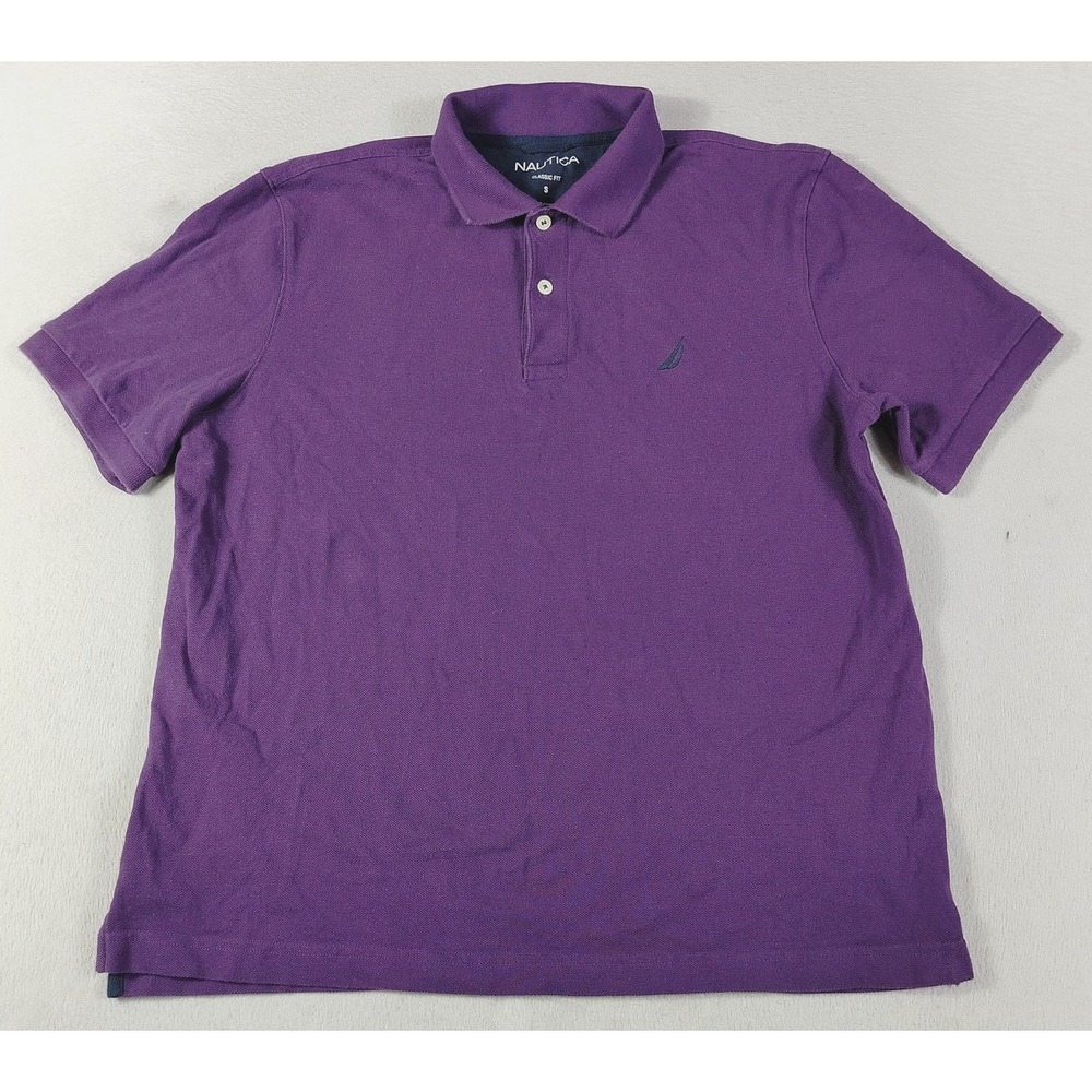 Nautica Polo Shirt Mens Small Purple Classic Fit Pique Cotton Preppy Nautical